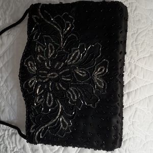 La regale black beaded satin bag